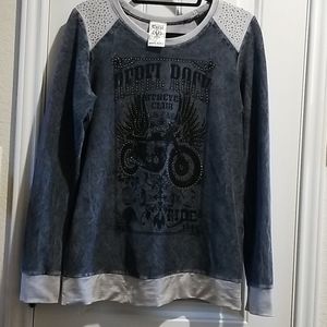 Vocal Gray Long Sleeve Tee with Studded Design